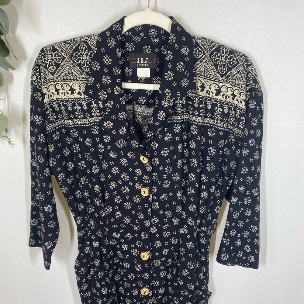 JSJ Petites | Vintage Dress Floral 3/4 Sleeves Black Button Up Size 5/6 - Picture 3 of 11